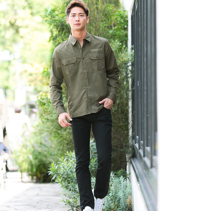 スタイリング styling ワイドスリーブミリタリーシャツ 長袖 スキッパー ミリタリーシャツ メンズ 長袖[品番：JG000014356]｜JIGGYS SHOP