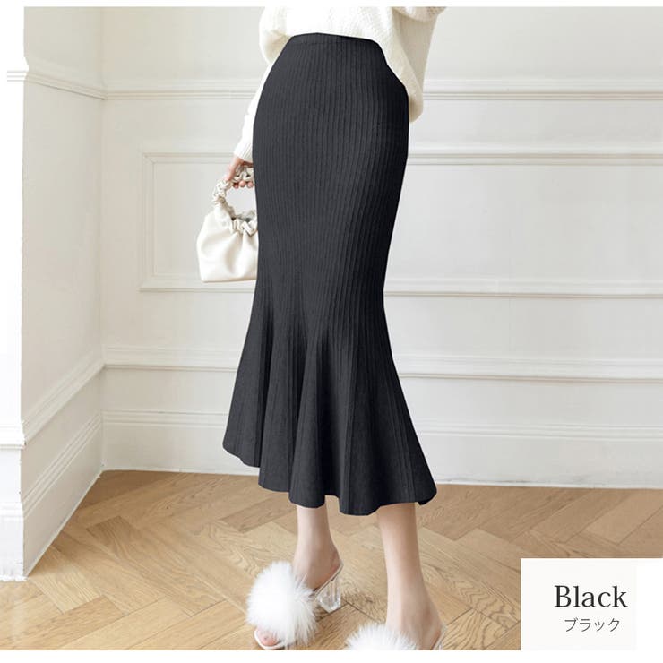 ブラック | ニットスカート マーメイド ミディ丈 | JOCOSA