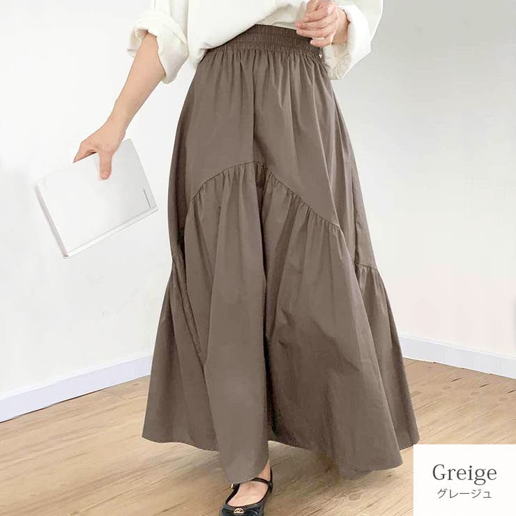 グレージュ | ギャザー切り替え ロングスカート ボトムス | JOCOSA