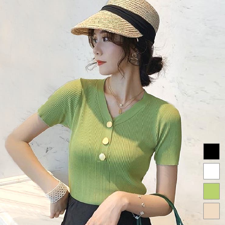 【韓国人気★RECTO】COTTON TEE ★RM25SJTP005WR★グリーン Knit top colour green | Liu Jo