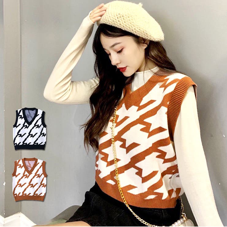 ニットベスト 格子 トップス | JOCOSA | 詳細画像1 