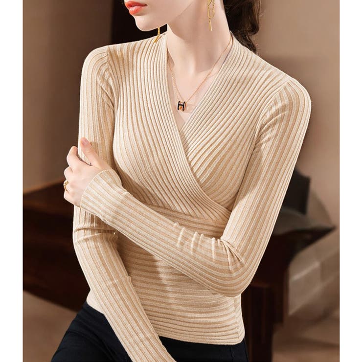 ニットトップス カシュクール風 Vネック | JOCOSA | 詳細画像1 