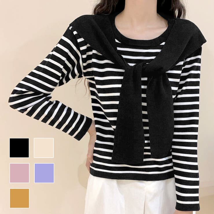 肩掛け風 ボーダー 長袖 | JOCOSA | 詳細画像1 