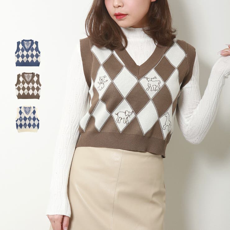 ニットベスト トップス ダイヤ柄 [品番：JCSW0001625]｜JOCOSA（ジョコサ）のレディースファッション通販｜SHOPLIST（ショップリスト）