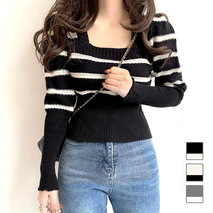 ニット スクエアネック ボーダー | JOCOSA | 詳細画像1 