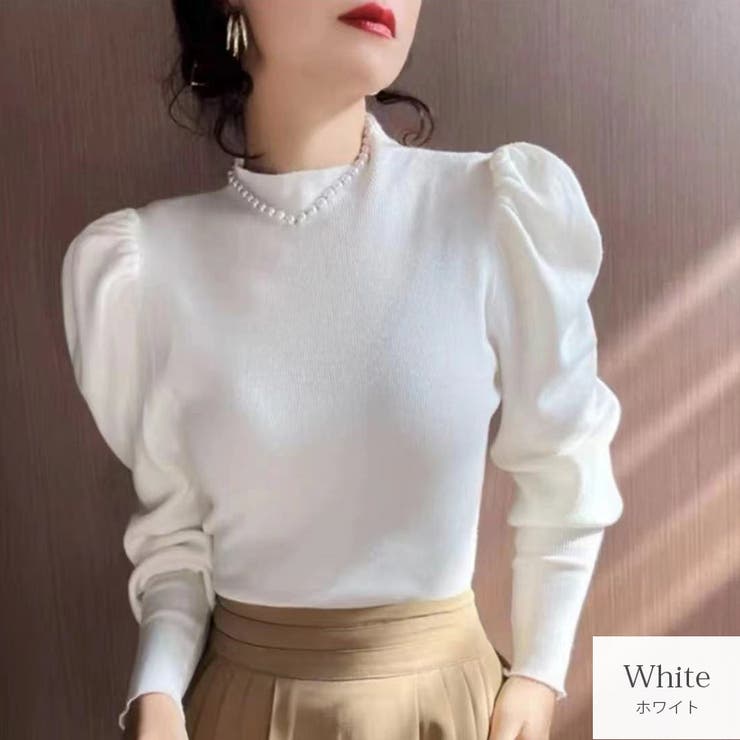 ホワイト | ニット トップス バルーン袖 | JOCOSA