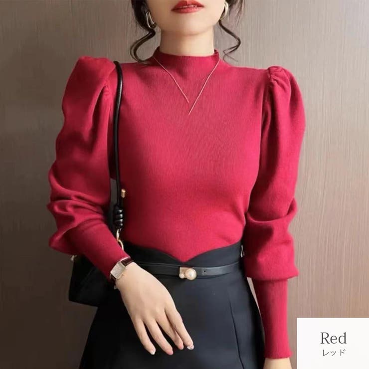 レッド | ニット トップス バルーン袖 | JOCOSA
