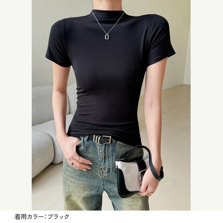 夏ハイネックタイトハイネックレディースプチハイネックボトルネック半袖春服夏服夏シャツTシャツぴったりタイト華奢見えスタイルアップシルエット伸縮吸湿きれいめベーシック