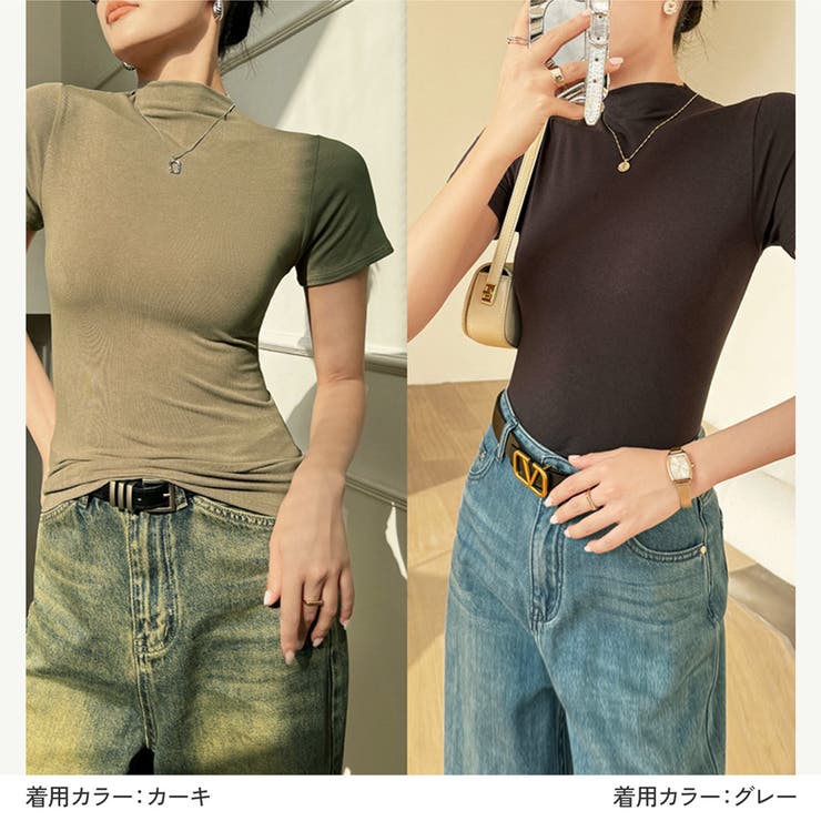 夏ハイネックタイトハイネックレディースプチハイネックボトルネック半袖春服夏服夏シャツTシャツぴったりタイト華奢見えスタイルアップシルエット伸縮吸湿きれいめベーシック