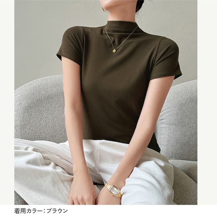 夏ハイネックタイトハイネックレディースプチハイネックボトルネック半袖春服夏服夏シャツTシャツぴったりタイト華奢見えスタイルアップシルエット伸縮吸湿きれいめベーシック