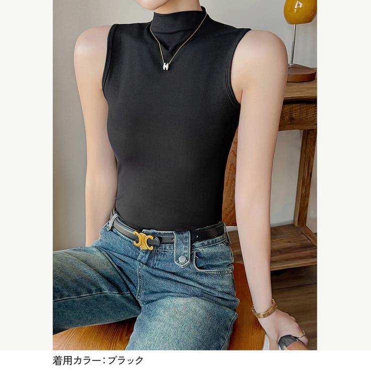 トップスレディーストップスレディースミディ丈薄手ノースリーブハイネックプチハイネックボトルネックタンクトップ春服夏服インナーぴったりタイトレイヤード華奢見えカーキ