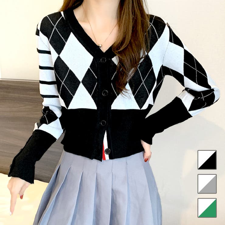 カーディガン ボタン アーガイルチェック | JOCOSA | 詳細画像1 