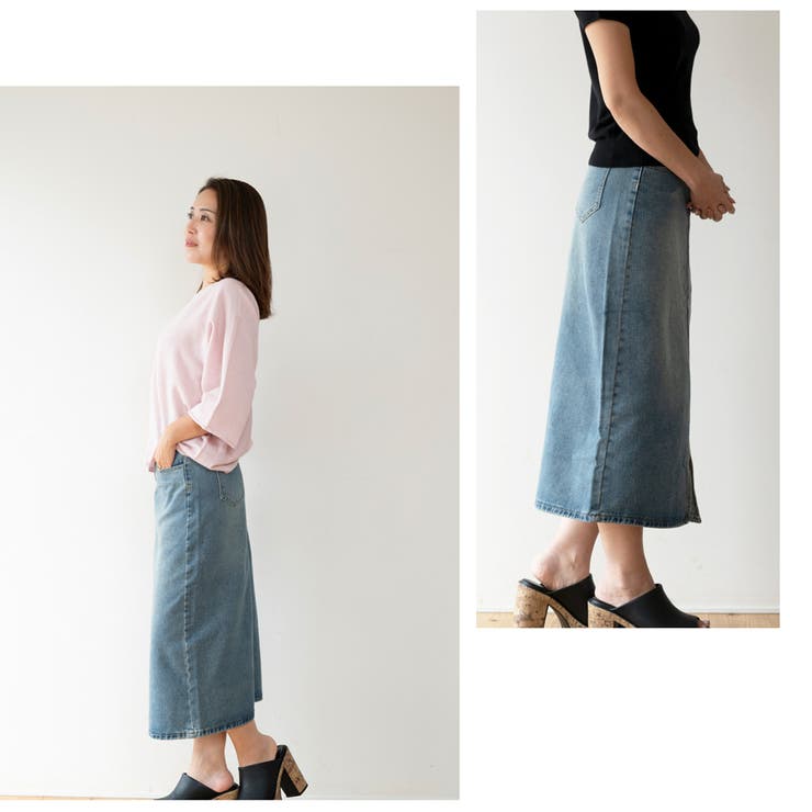 デニムスカート ミモレ ヴィンテージ風 Iライン ウォッシュ加工 9152 | JOCOSA | 詳細画像13 