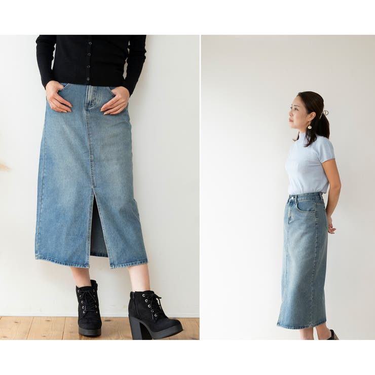 デニムスカート ミモレ ヴィンテージ風 Iライン ウォッシュ加工 9152 | JOCOSA | 詳細画像14 