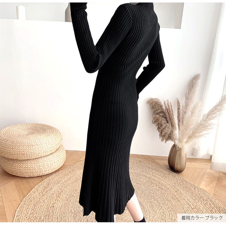 ブラックニットワンピース サイズ2 ジーラ GeeRA 前後2WAYハーフジップニットワンピース （ブラック