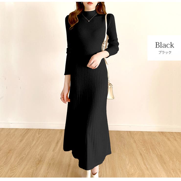 ブラック | ニット ワンピース リブ | JOCOSA