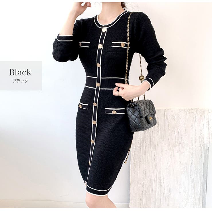 ブラック | ニット ワンピース 金ボタン | JOCOSA