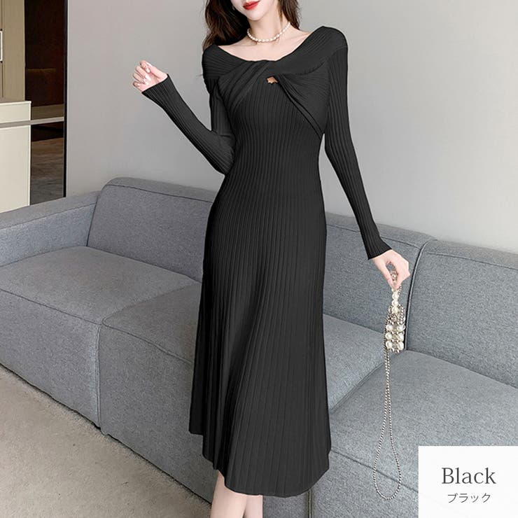 ブラック | ニットワンピース リブニット 2way | JOCOSA