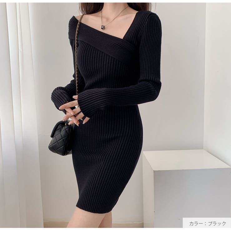 ニットワンピース ワンショルダー アシンメトリー[品番：JCSW0001842