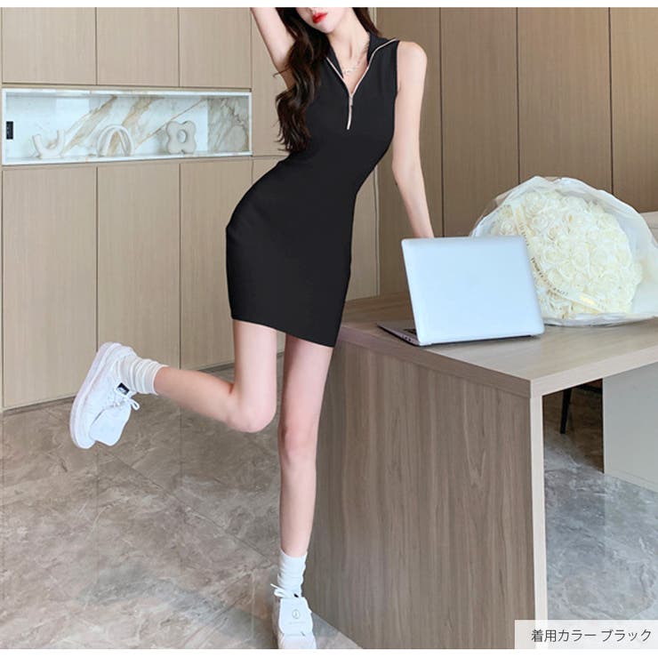 ニットワンピース ノースリーブ フロントジップ [品番：JCSW0001754]｜JOCOSA（ジョコサ）のレディースファッション通販｜SHOPLIST（ショップリスト）