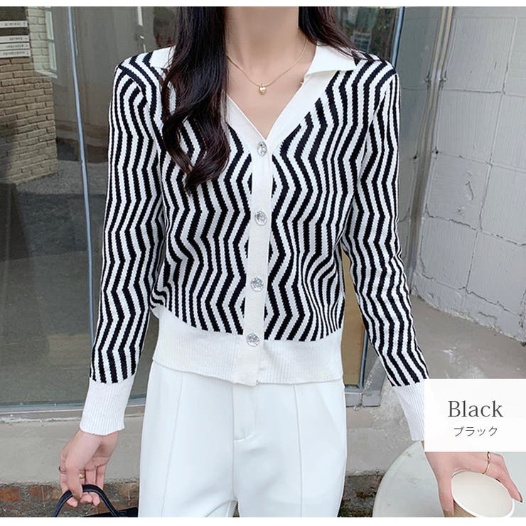 ブラック | カーディガン 長袖 ストライプ | JOCOSA