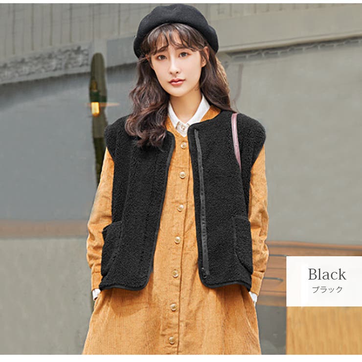 ブラック | ベスト ノーカラー ボア | JOCOSA