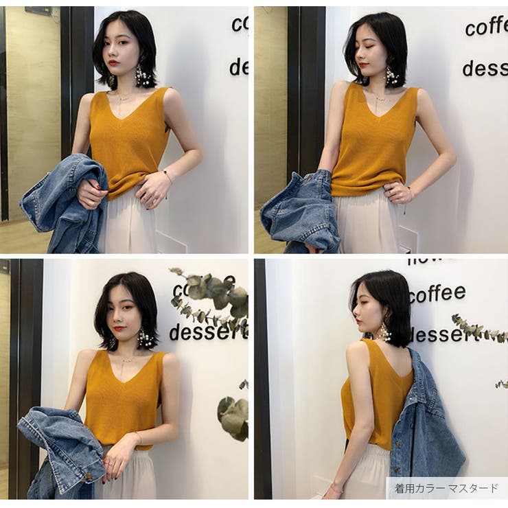 ノースリーブニット トップス 韓国ファッション[品番