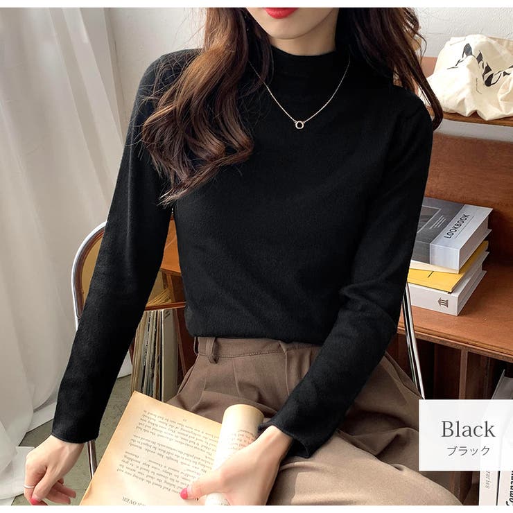 ブラック | ニットトップス 長袖ニット タートルネック | JOCOSA