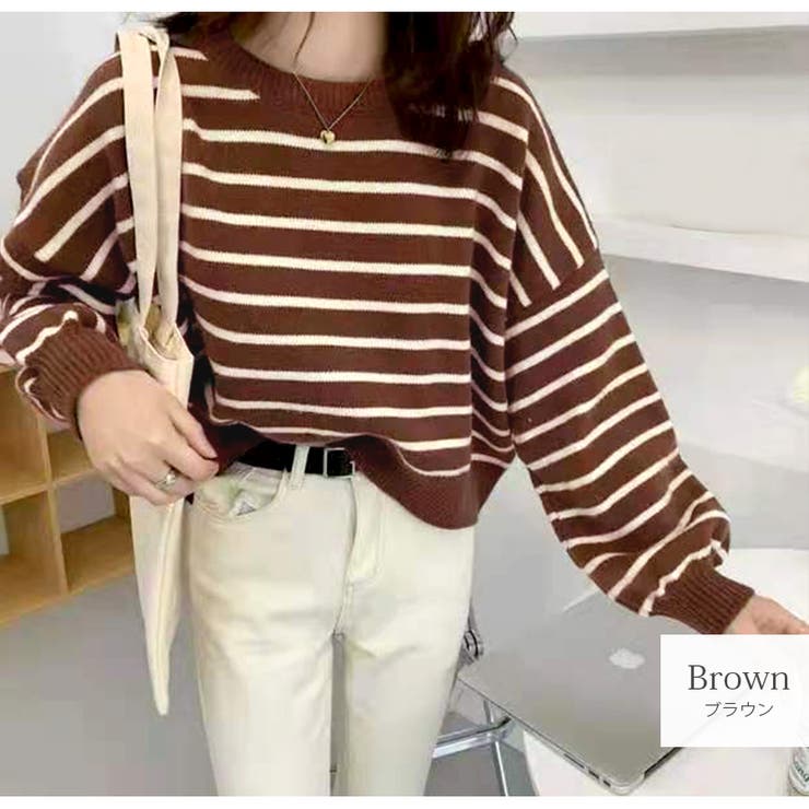 ブラウン | ニット バックボタン ショート丈 | JOCOSA