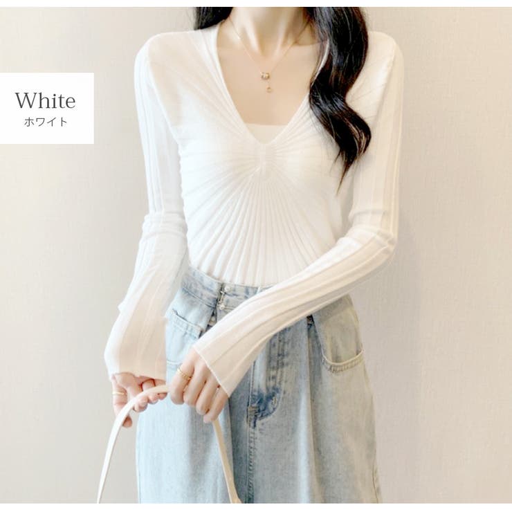 ホワイト | ニットトップス 長袖ニット リブ | JOCOSA