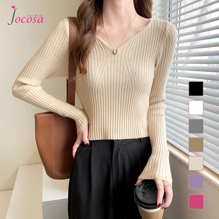 ニットトップス Vネック リブ[品番：JCSW0000843]｜JOCOSA（ジョコサ