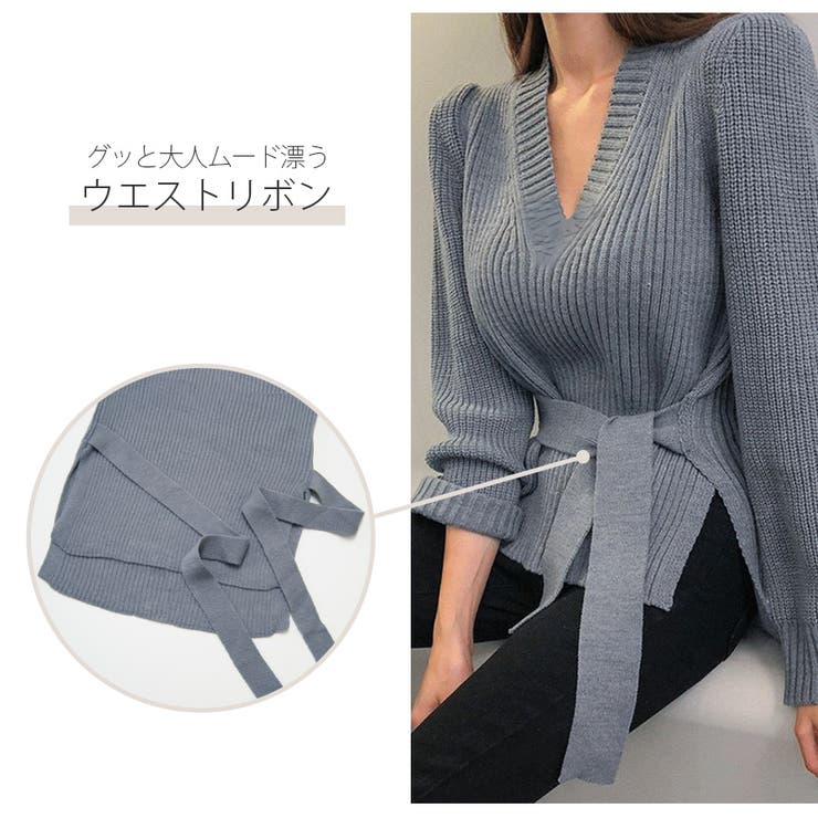 ニットトップス Vネック リボン | JOCOSA | 詳細画像8 