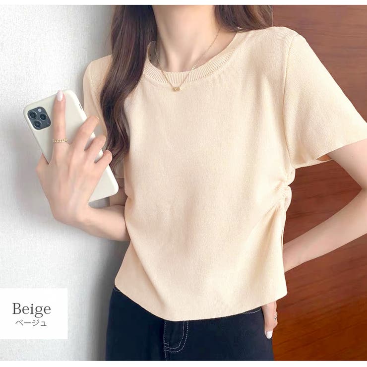 ベージュ | 半袖 ラウンドネック スリット | JOCOSA