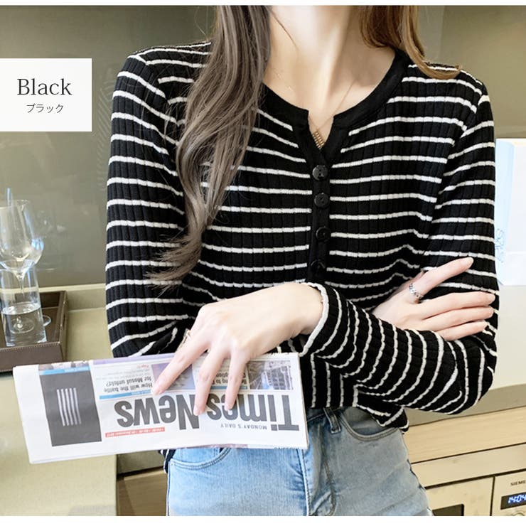 ブラック | ボーダー トップス ニット | JOCOSA