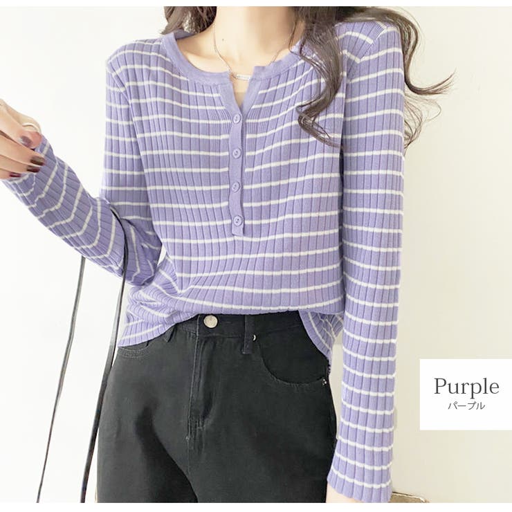 パープル | ボーダー トップス ニット | JOCOSA