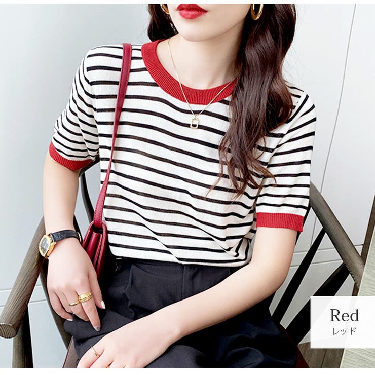 レッド | ニット リブ 半袖 | JOCOSA