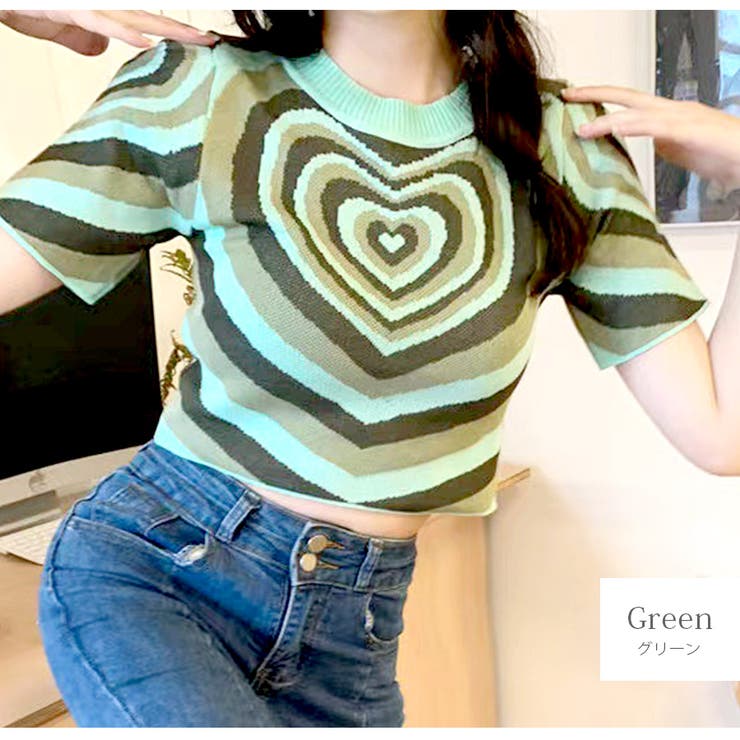 グリーン | 半袖 ニット ショート丈 | JOCOSA
