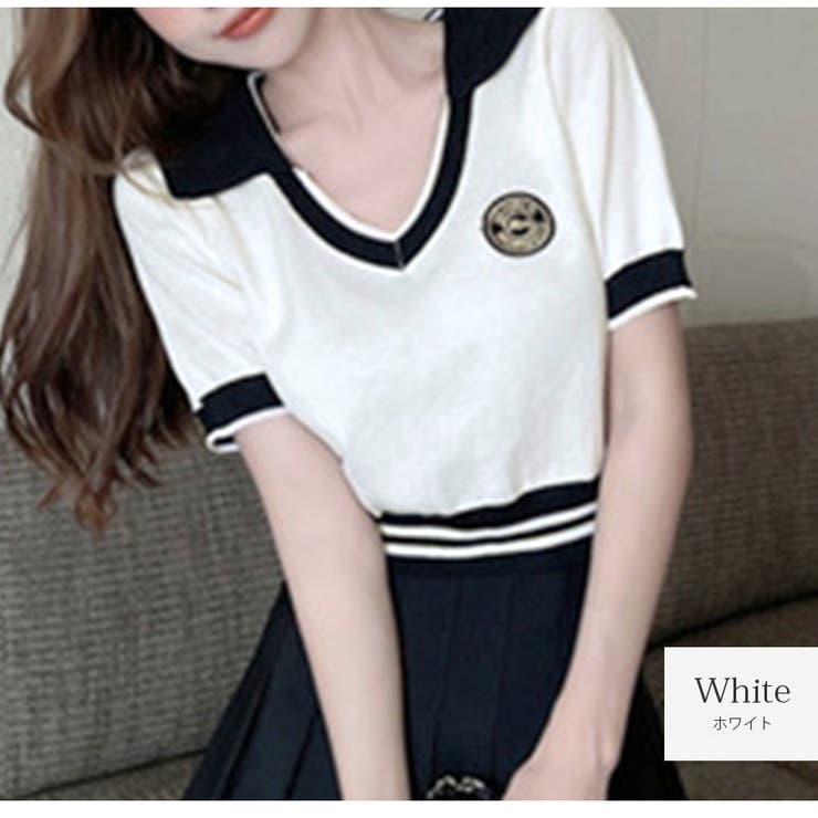 ホワイト | サマーニット 半袖 ショート丈トップス | JOCOSA