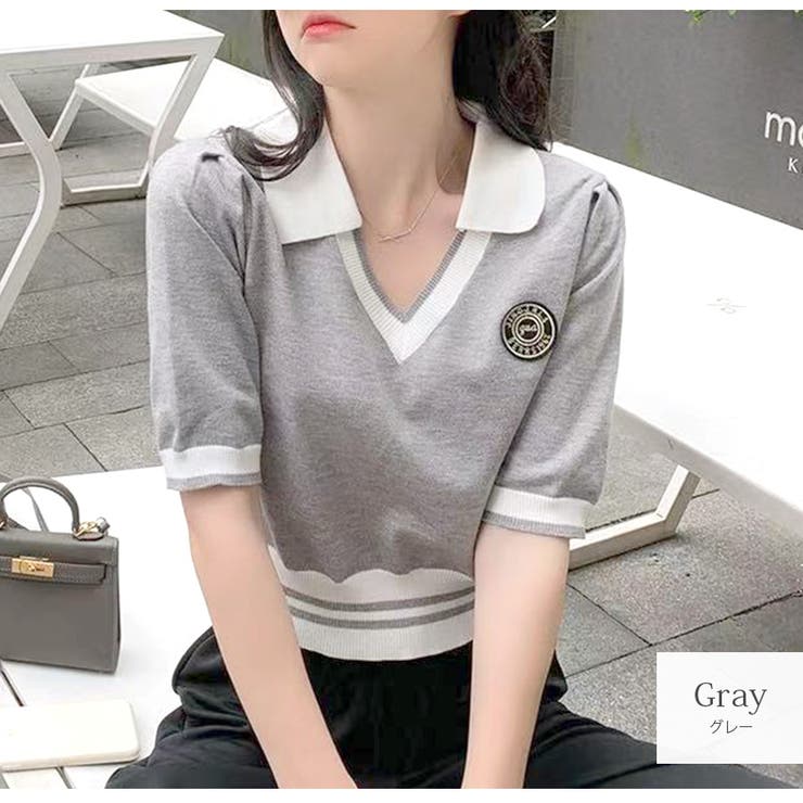 グレー | サマーニット 半袖 ショート丈トップス | JOCOSA