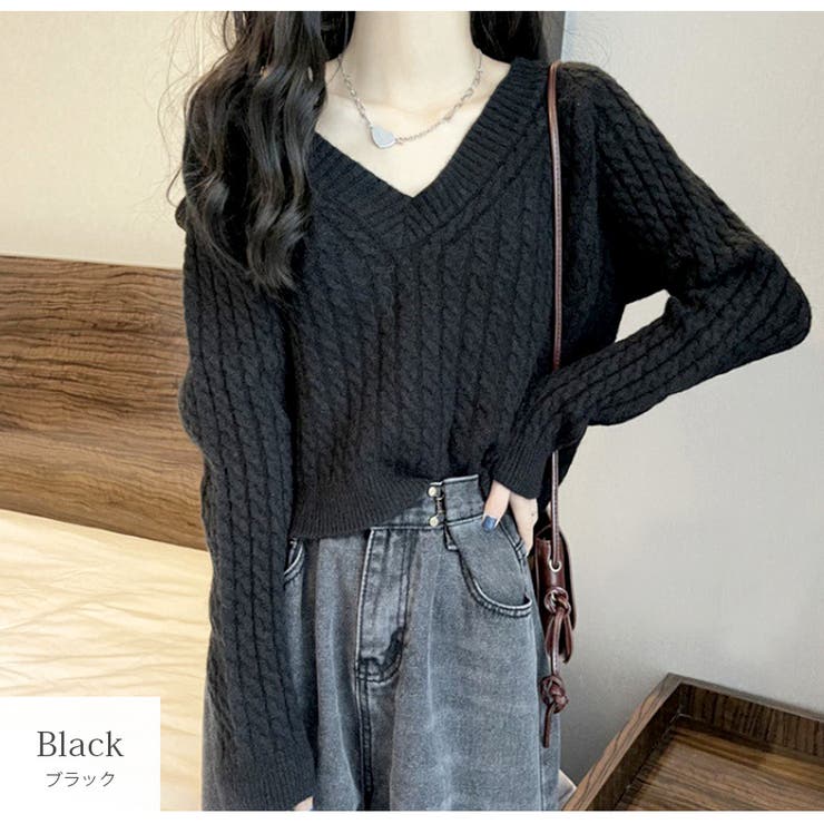 ブラック | ニット トップス 長袖 | JOCOSA