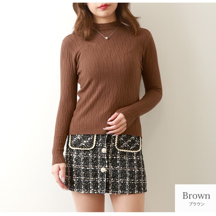 ブラウン | ニット トップス ハイネック | JOCOSA