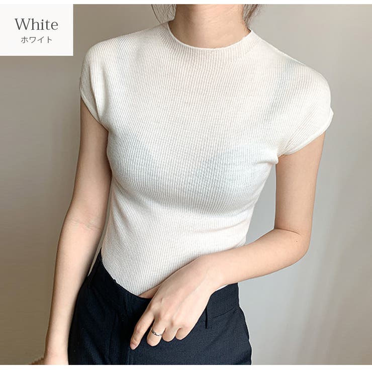 ホワイト | プチハイネック フレンチスリーブ トップス | JOCOSA