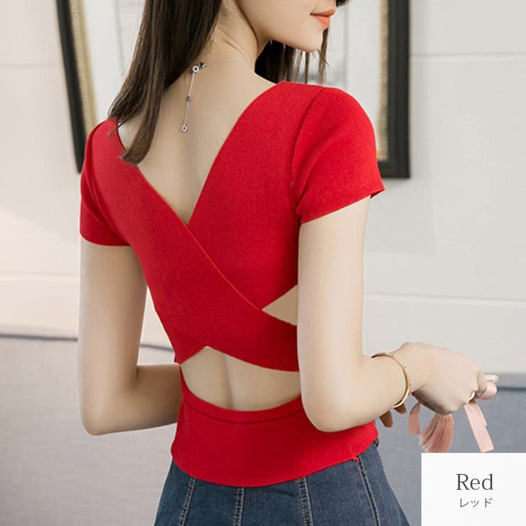 レッド | ニット トップス バッククロス | JOCOSA