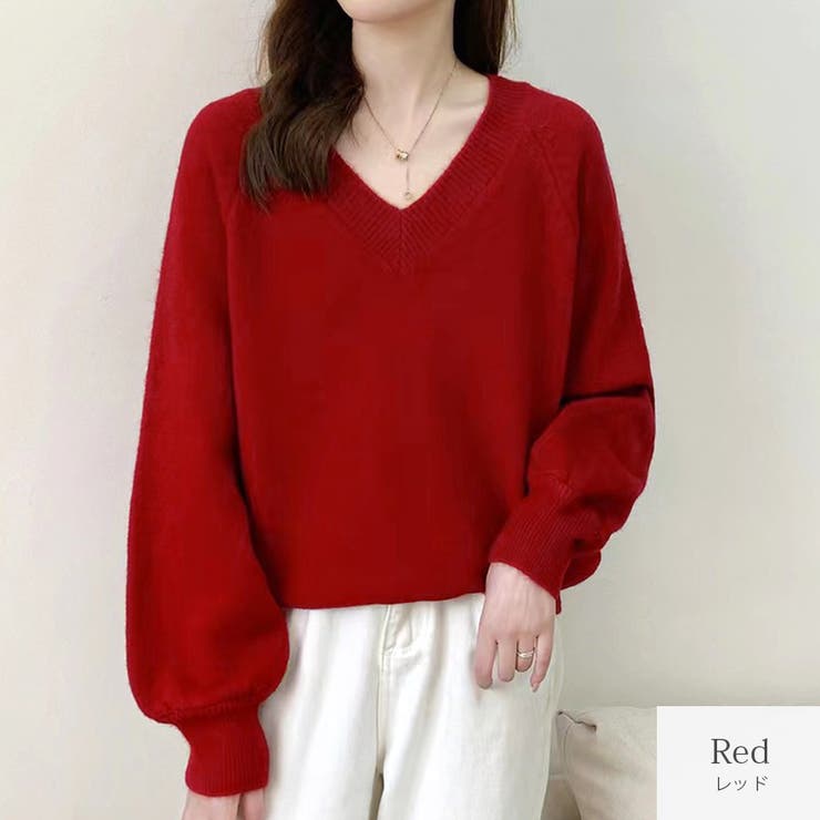 レッド | ニット トップス Vネック | JOCOSA