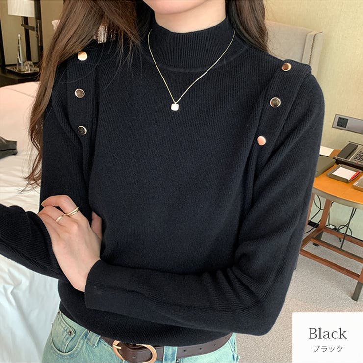 ブラック | ニット トップス ハーフタートルネック | JOCOSA
