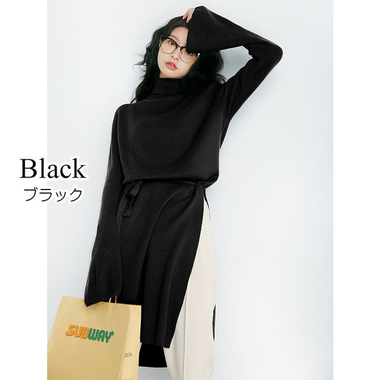 ブラック | チュニック 長袖 ニットトップス | JOCOSA