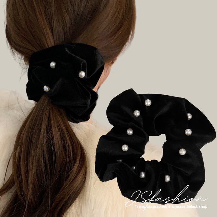 パール付きシュシュ ベロア アクセサリー | JS FASHION | 詳細画像1 