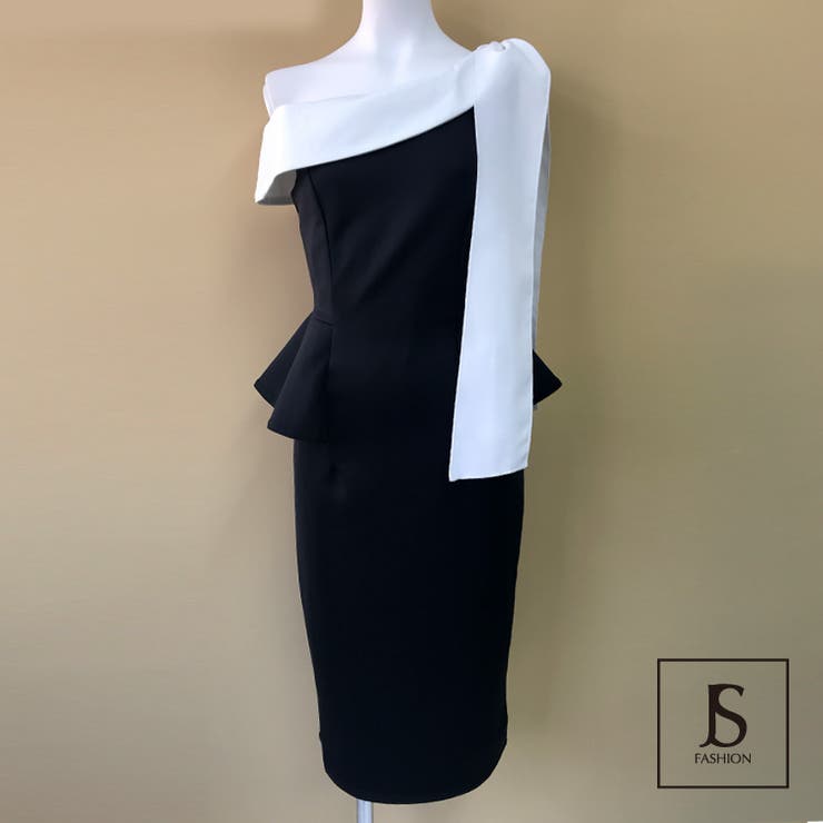 肩リボンワンショルダー バイカラーミディアムドレスワンピ パーティードレス[品番：JSFW0005285]｜JS  FASHION（ジェーエスファッション）のレディースファッション通販｜SHOPLIST（ショップリスト）