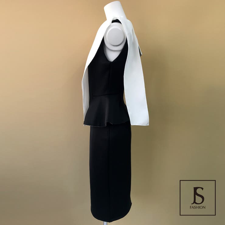 肩リボンワンショルダー バイカラーミディアムドレスワンピ パーティードレス[品番：JSFW0005285]｜JS  FASHION（ジェーエスファッション）のレディースファッション通販｜SHOPLIST（ショップリスト）