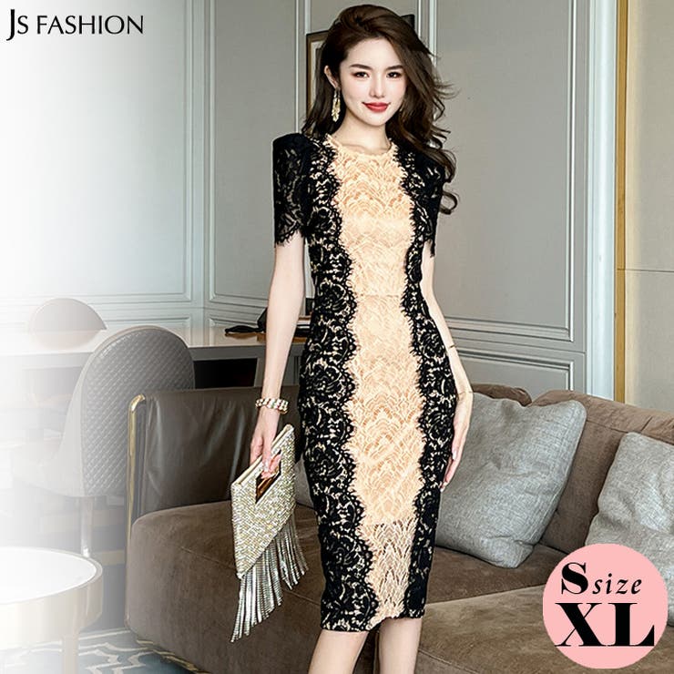 タイトワンピ レースワンピ バイカラー | JS FASHION | 詳細画像2 